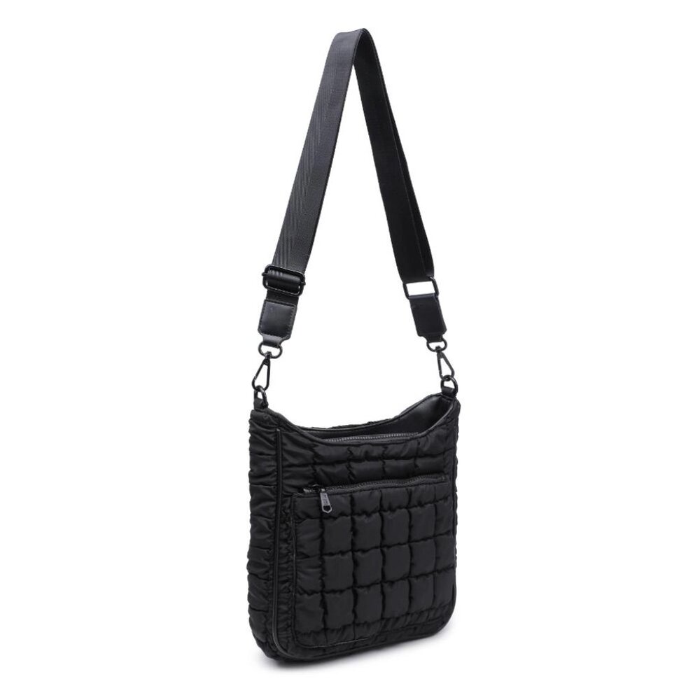 Aura Quilted Nylon Puffer Crossbody Bag Black